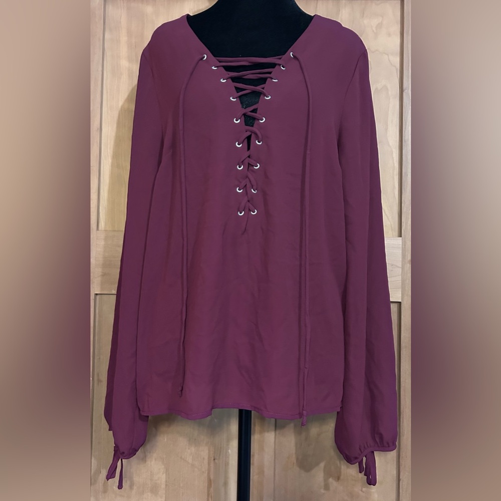 Charlotte Russe Maroon Lace-Up Blouse - Picture 1 of 6